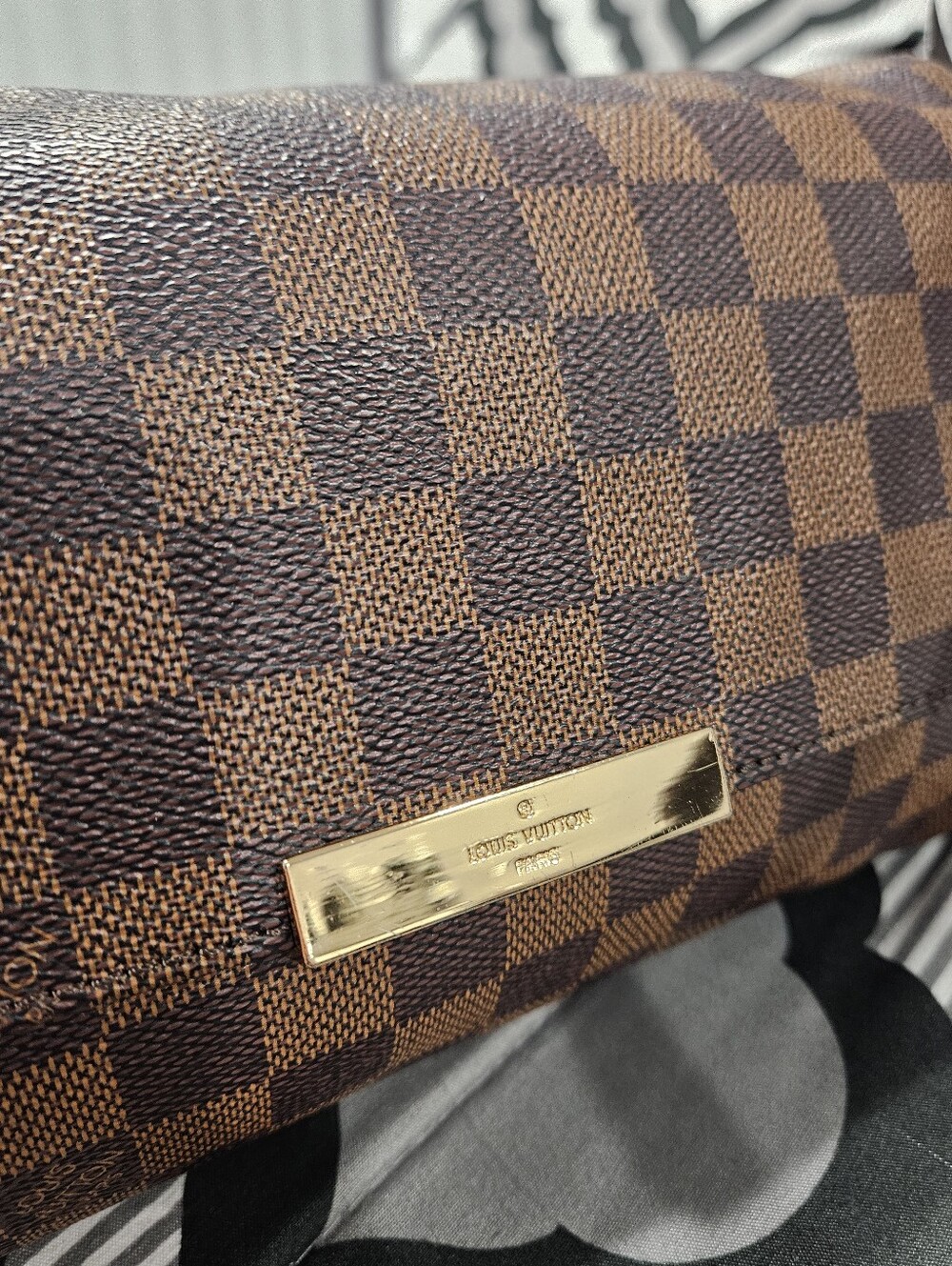 Brown Checkered Crossbody Bag with Pom Pom - Picture 5 of 9